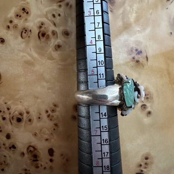 Whitney Kelly Sterling Silver Jadite & Mother of Pearl Figural Floral Ring Vtg - Picture 5 of 12